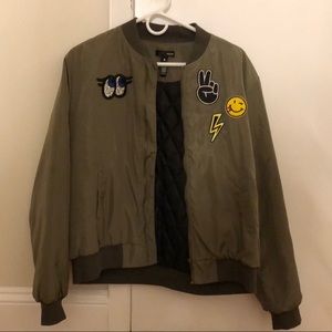Aqua bomber jacket with patches